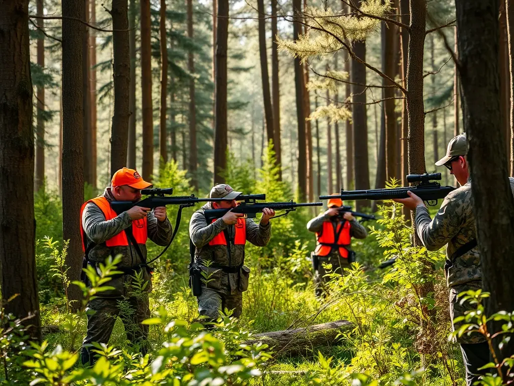 A photograph depicting SCC members participating in a pheasant hunting activity in the fields of Centrès, showcasing responsible hunting practices.